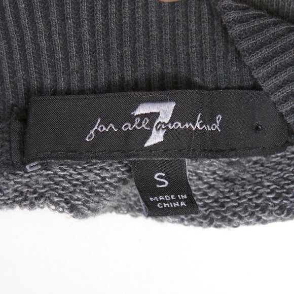 7 For All Mankind Ruffled Cropped Sweatshirt Sweater Grey Crewneck NEW - Picture 7 of 8